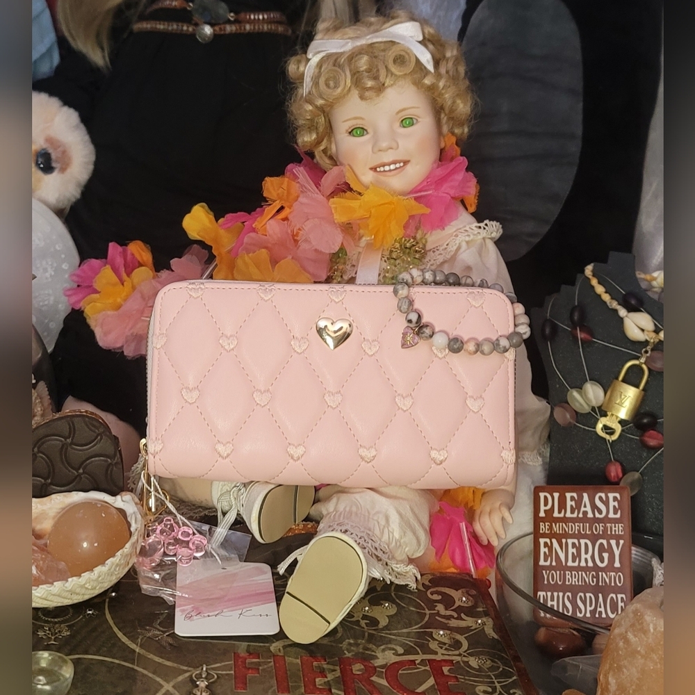 NWT 2x Zip Pink Wallet w/ Heart Charm